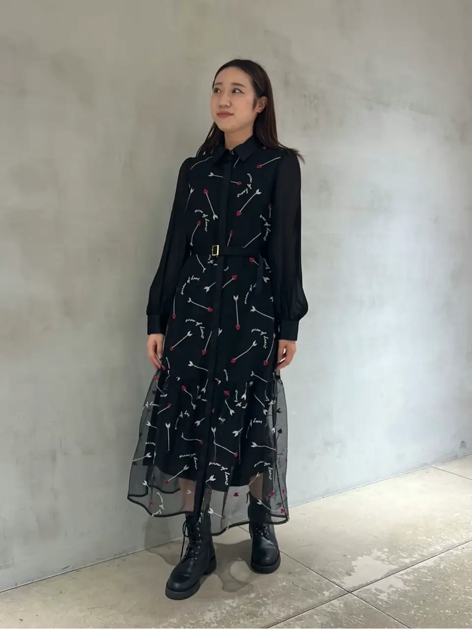グレースコンチネンタル　ハートアロー刺繍ワンピース 36 ブラック ハートアロー刺繍ワンピース / GRACE CONTINENTAL | GRACE