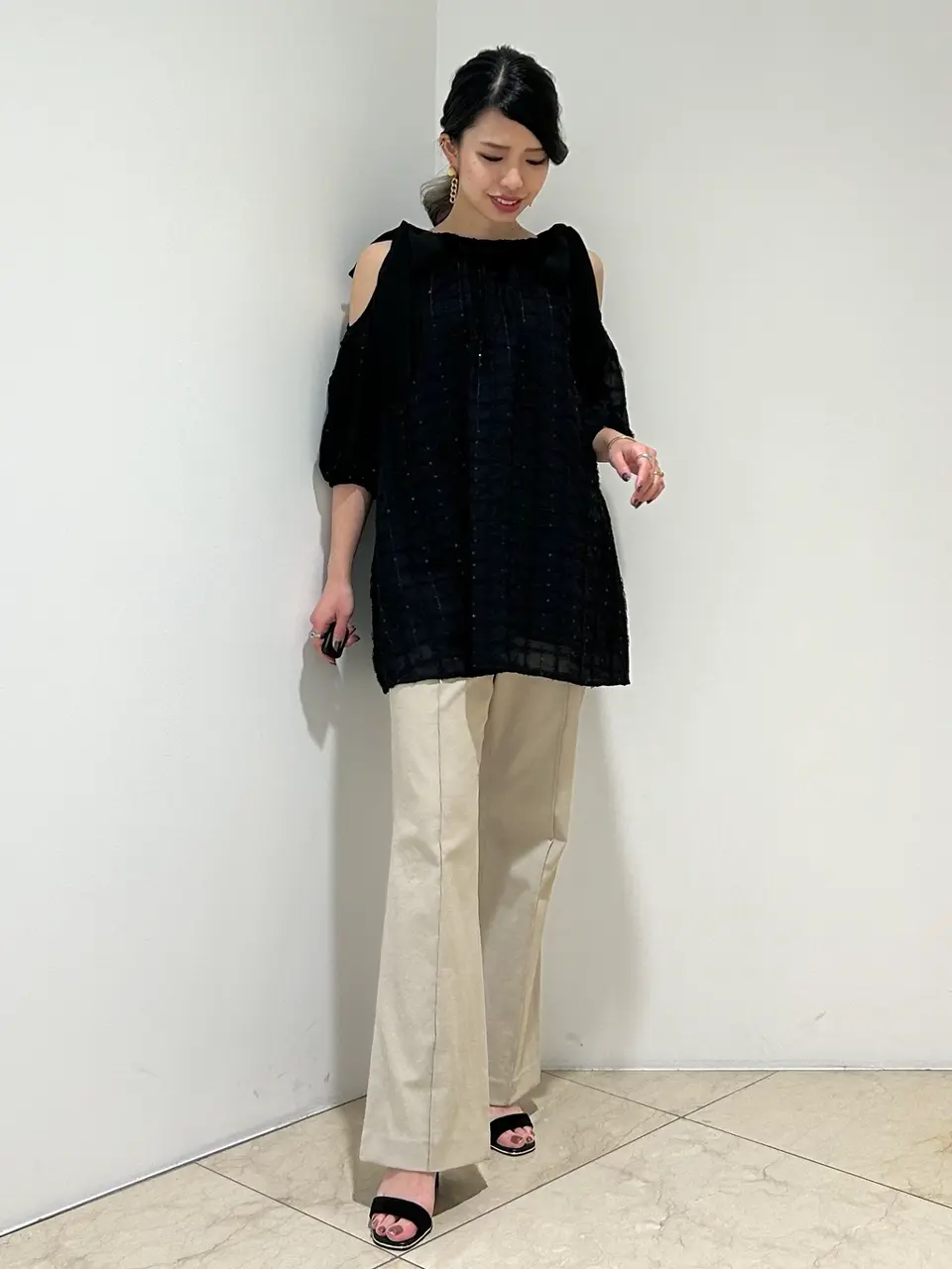 グレースコンチネンタル チュールフリルフレアトップ ブラック 黒 チュールフリルフレアトップ / GRACE CONTINENTAL | GRACE