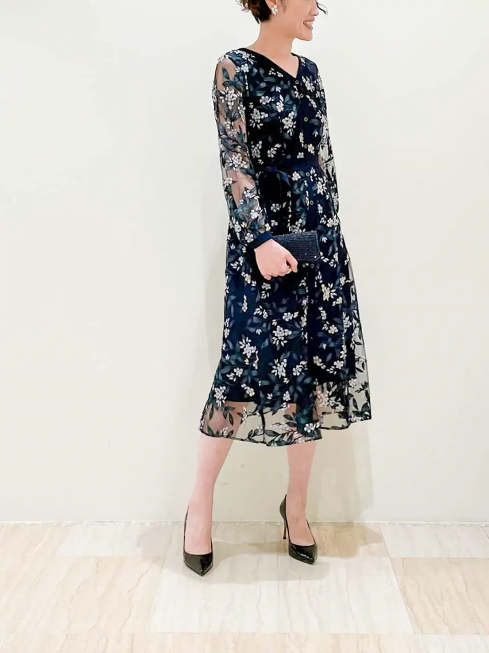 【グレースコンチネンタル】ロングワンピース　花柄　刺繍　レース　フレア　上品 フラワー刺繍フレアワンピース / GRACE CONTINENTAL | GRACE