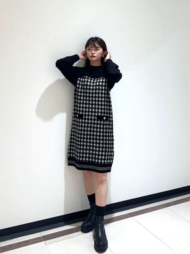 新品・最終価格！グレースコンチネンタル　チェックイレヘムニットワンピ２０２４ＡＷ チェックイレヘムニットワンピース / GRACE CONTINENTAL | GRACE