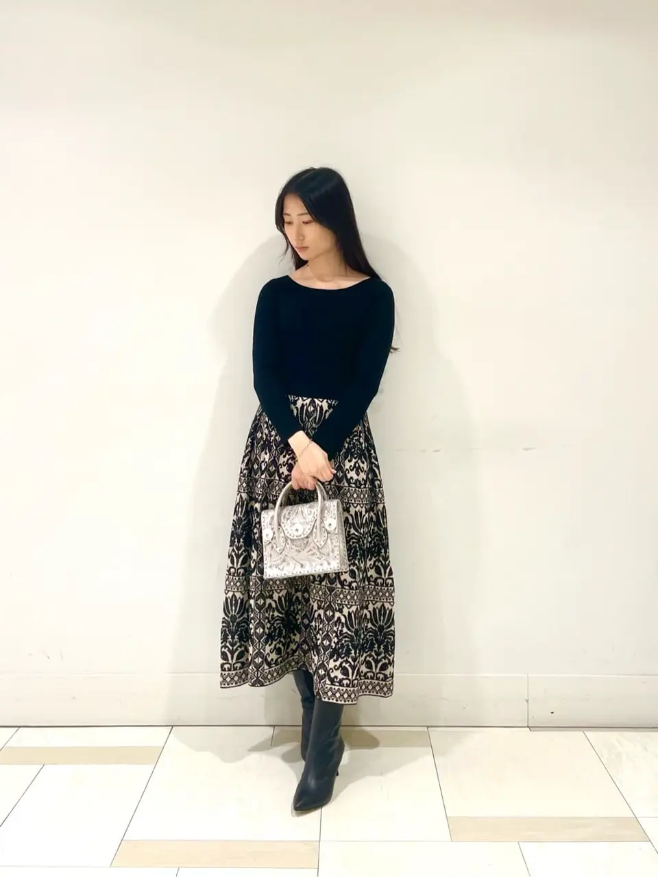 グレースコンチネンタル　フラワープリーツニットワンピース　花柄　長袖　フレア フラワープリーツニットワンピース / GRACE CONTINENTAL | GRACE