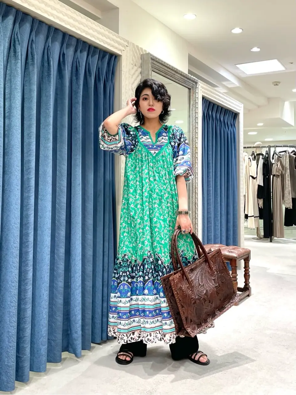 GRACE CONTINENTAL ロングジレワンピ エスニックプリントロングワンピース / GRACE CONTINENTAL