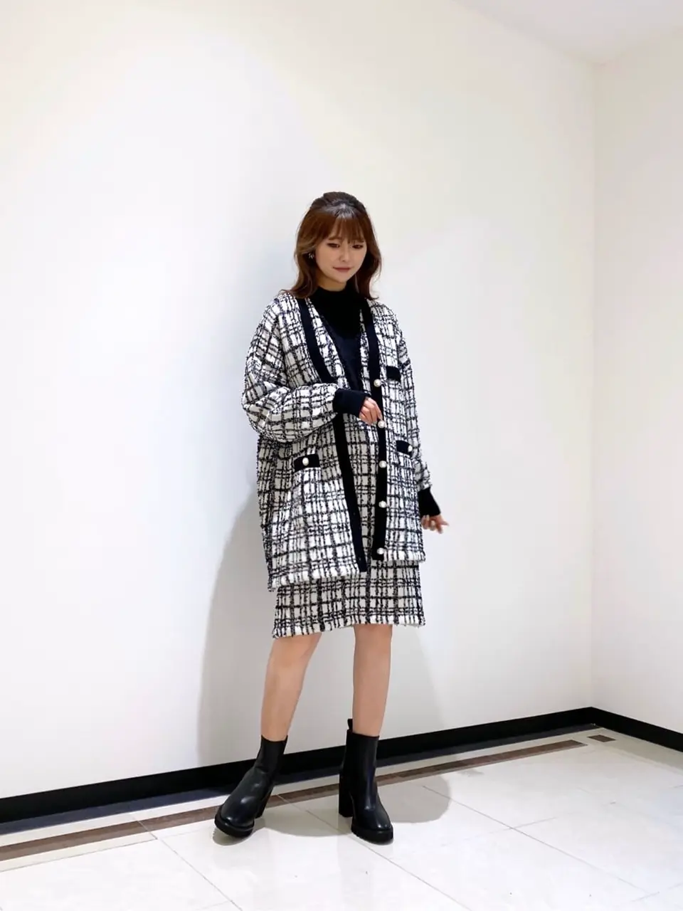 グレースコンチネンタル　ダイアグラム ツイードミドルニットカーディガン ツイードミドルニットカーディガン / GRACE CONTINENTAL | GRACE