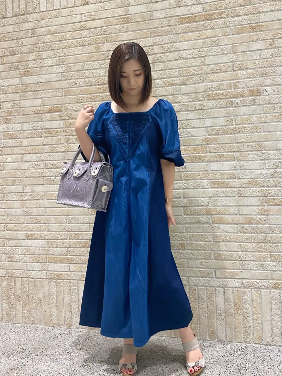 GRACE CONTINENTAL デニム刺繍フレアワンピース　36 デニム刺繍フレアワンピース / GRACE CONTINENTAL | GRACE