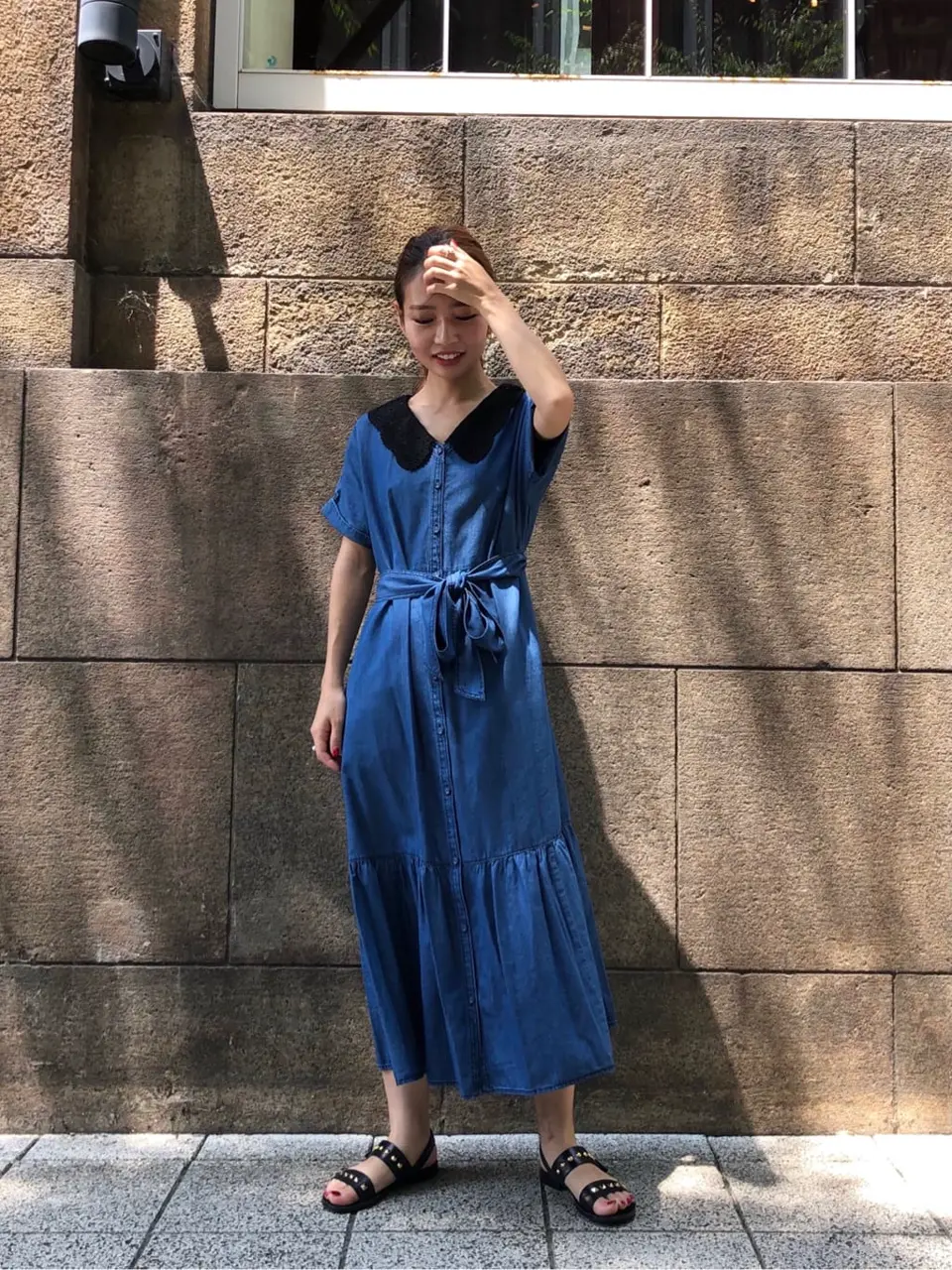 新品 グレースコンチネンタル 41.800円 花柄 刺繍 デニム ワンピース ビッグカラー刺繍ワンピース / GRACE CONTINENTAL | GRACE
