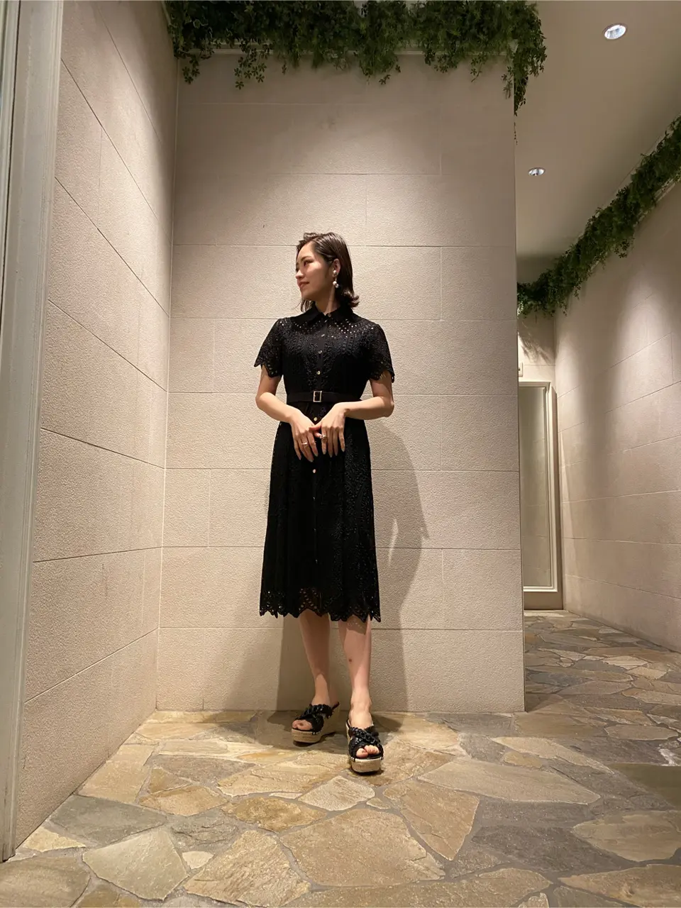 【GRACE CONTINENTAL 】シルクジョーゼットフレアーワンピース 黒 ドットフレアスリーブマキシ / GRACE CONTINENTAL | GRACE
