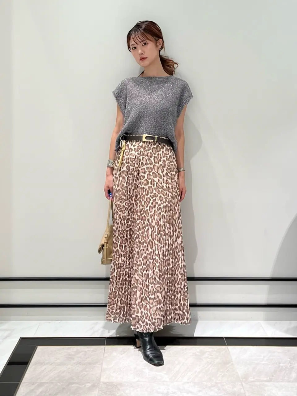 22SS 美品 グレースコンチネンタル チーター柄プリーツスカート イタリア生地 チノディテールプリーツスカート / GRACE CONTINENTAL | GRACE