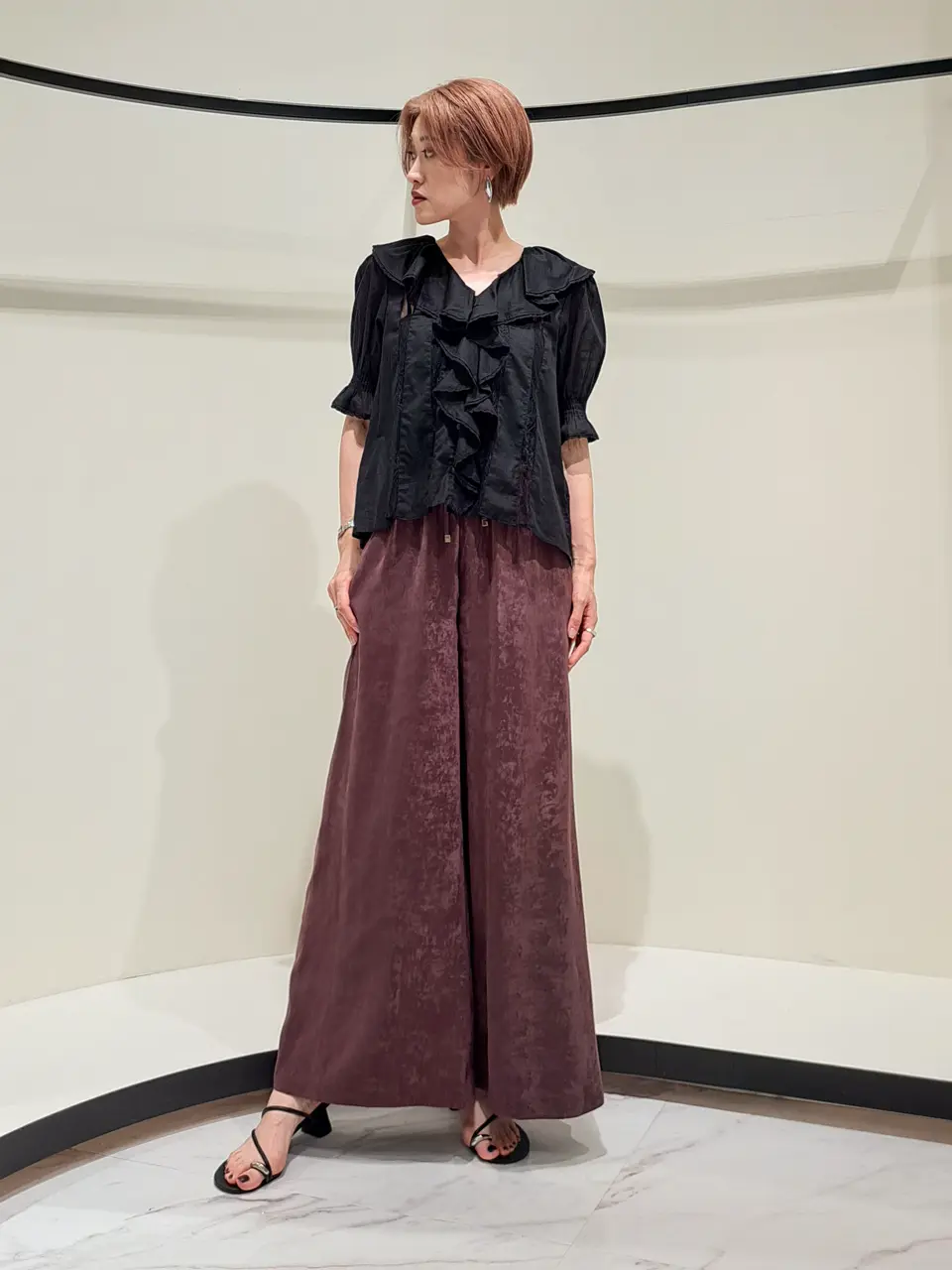 ファビアナフィリッピ イージーパンツ サイドリボン メリノウール 紺 XS sana サナ タッセルパンツ tassel pants (herringbone stripe