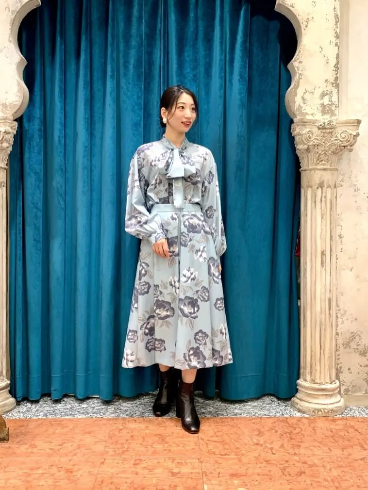 【458】美品 グレースコンチネンタル フラワープリントボウタイブラウス フラワープリントボウタイブラウス / GRACE CONTINENTAL | GRACE