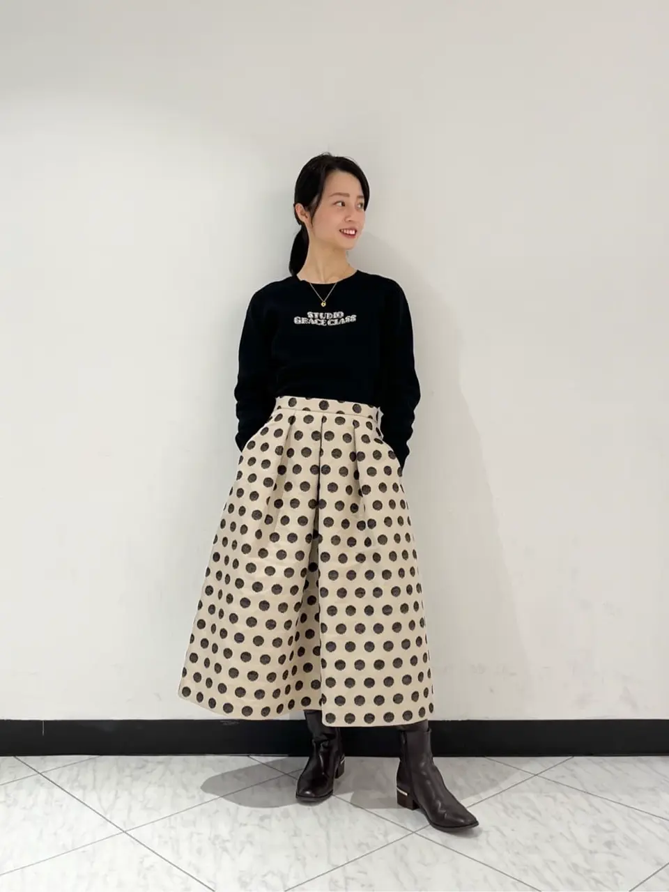 【未使用サンプル品】グレースクラス 24ss ラメドットジャガードスカート 黒 ラメドットジャガードスカート / GRACE CONTINENTAL | GRACE