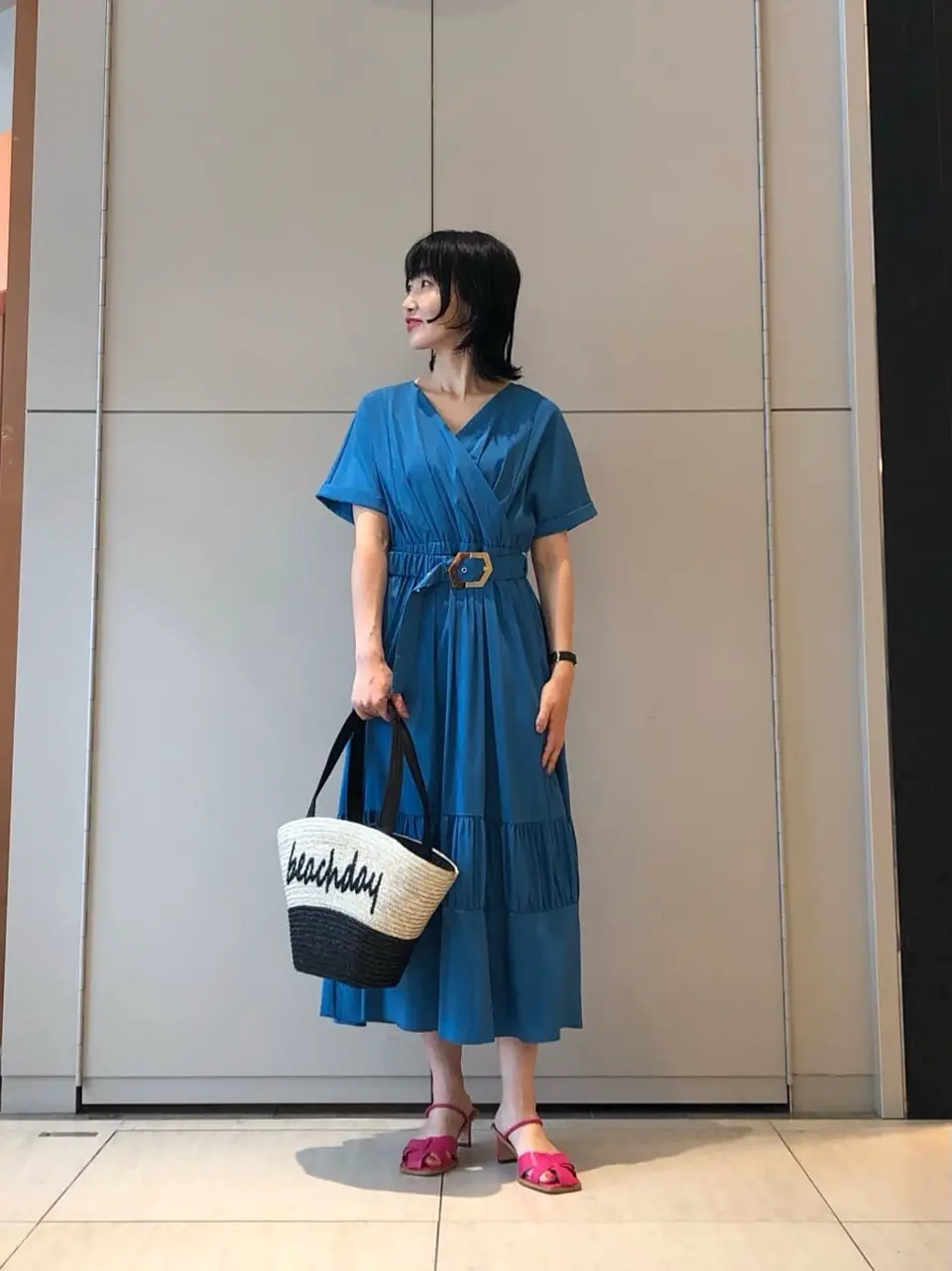 極美品✨️ダイアグラム プリーツステッチワンピース カシュクール ベルト ネイビー 極美品✨️ダイアグラム プリーツステッチワンピース