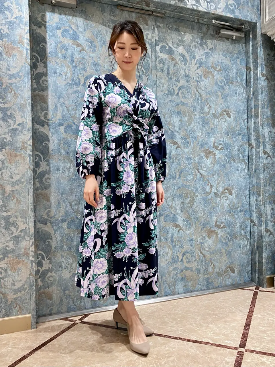 グレースコンチネンタル ブーケプリント　ロング　　ワンピース　３６ ブーケプリントロングワンピース / GRACE CONTINENTAL | GRACE