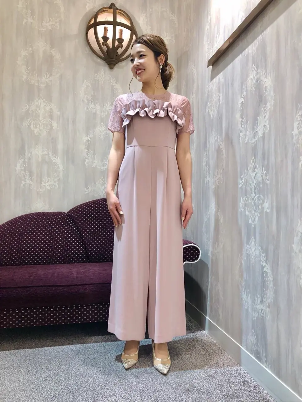 美品　グレースコンチネンタル　フリルワイドサロペット　ピンク　36 フリルワイドサロペット / GRACE CONTINENTAL | GRACE