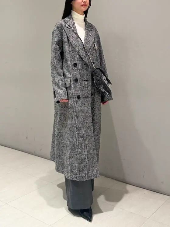 【美品】グレースコンチネンタル チェック ビジュー コート シャギーチェックピーコート / GRACE CONTINENTAL | GRACE