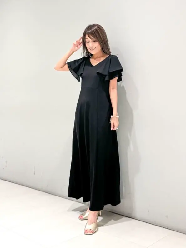 ローブスアンドコンフェクションズ フリルスリーブマキシワンピース グレー フリルスリーブマキシワンピース/MAJESTIC LEGON