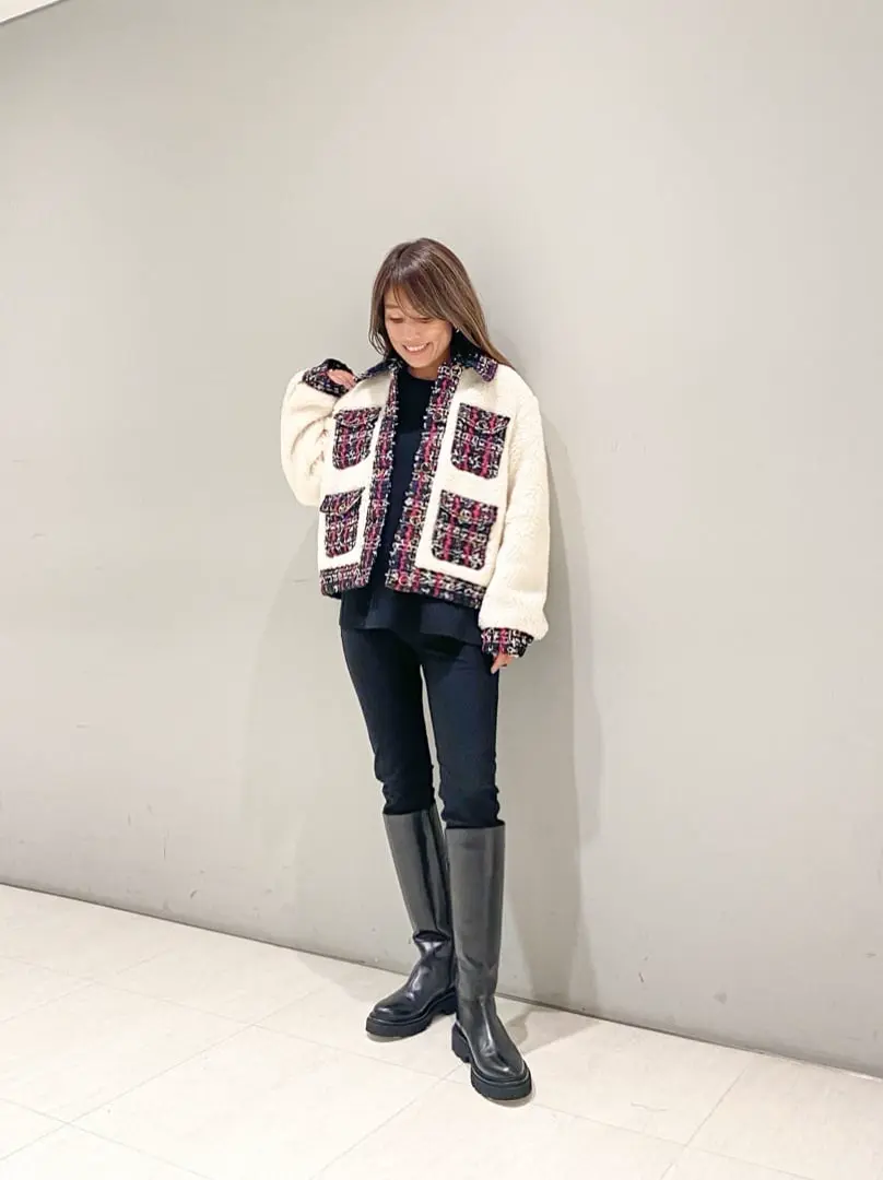 グレースコンチネンタル　ツイードコンビボアジャケット AW2023 キナリ ツイードコンビボアジャケット / GRACE CONTINENTAL | GRACE