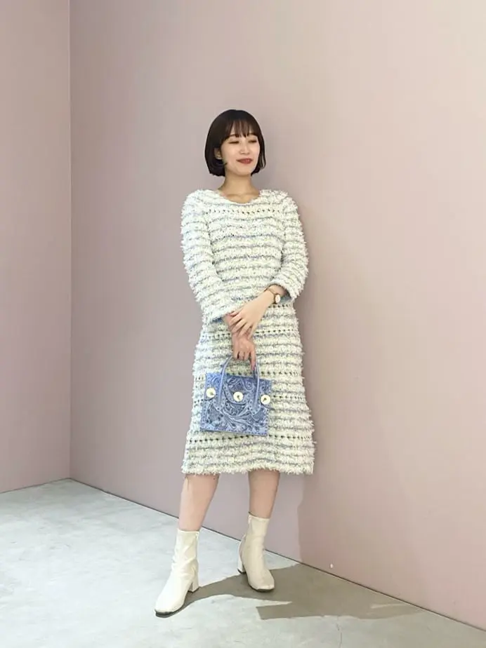 bubbles ファーカラーツイードワンピース グレー お揃い】ラメツイードジャンパースカート(100~150cm)(100cm