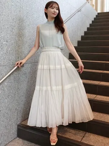 anuans Indiaシルクブレンドティアードスカート ホワイト アニュアンス anuans Indiaシルクブレンドティアードスカート （WHITE