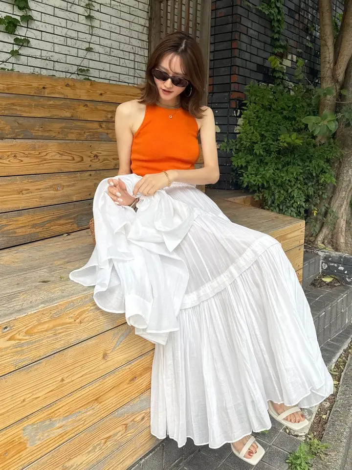 Indiaシルクブレンドティアードスカート