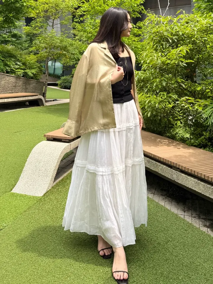 anuans Indiaシルクブレンドティアードスカート ホワイト アニュアンス anuans Indiaシルクブレンドティアードスカート （WHITE