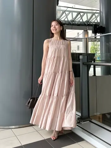 anuans テンセルリッチオーガンティアードワンピース ピンク テンセル