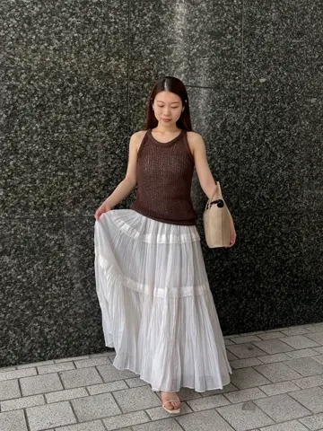 anuans Indiaシルクブレンドティアードスカート ホワイト Indiaシルクブレンドティアードスカート