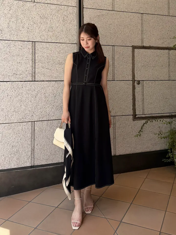 ステッチデザインノースリワンピース