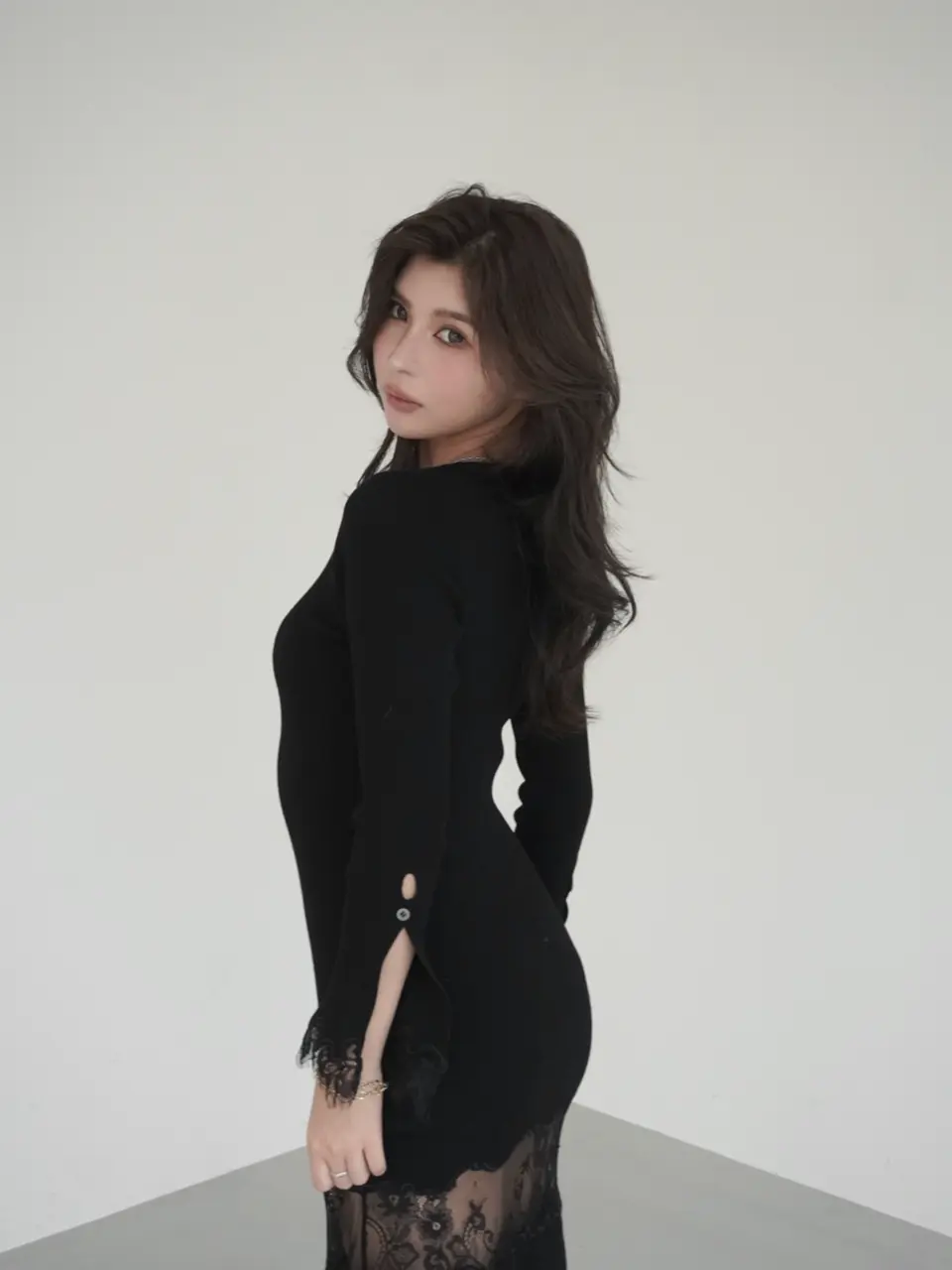 レーストリムHeart neckニットワンピース