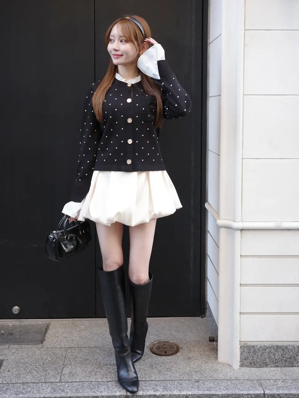 Attached collar knit cardigan