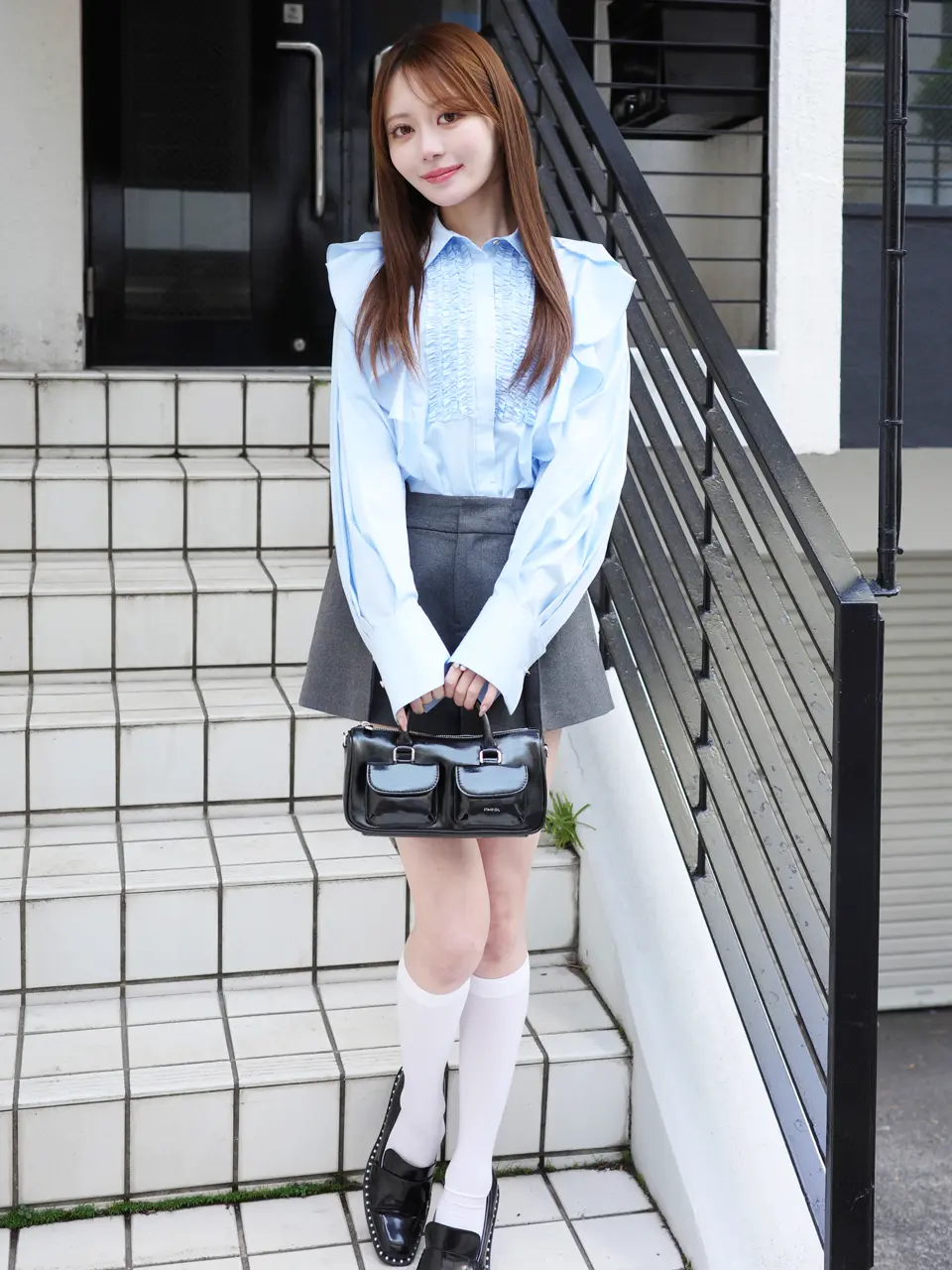 新品 EIMY ISTOIRE ラッフルデザインシャツ 白 F ボウタイラッフルブラウス