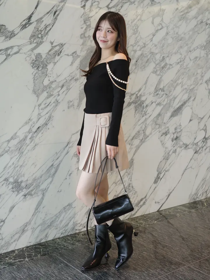 EIMY ISTOIRE パールストラップオフショルニットトップス パールストラップオフショルニットトップス