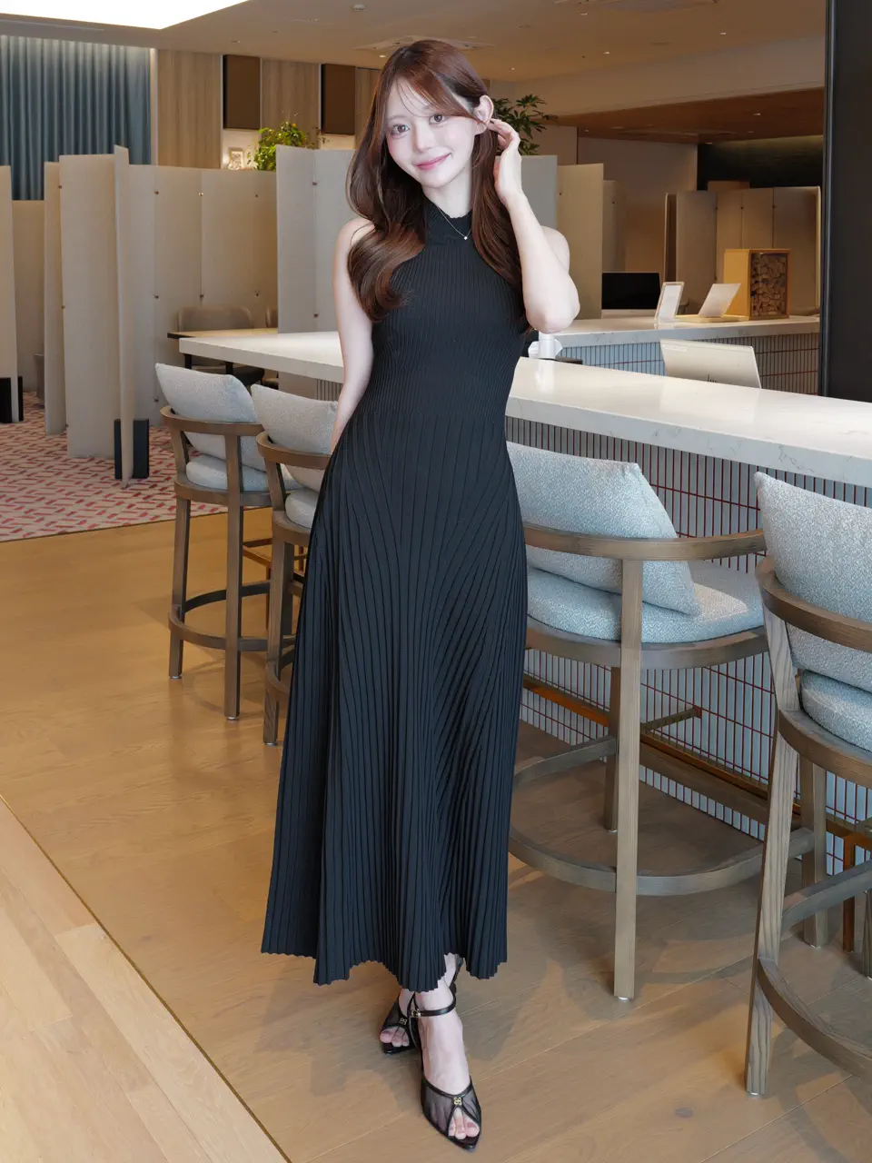 2026 SPRING collection Biack ribbon knit dress