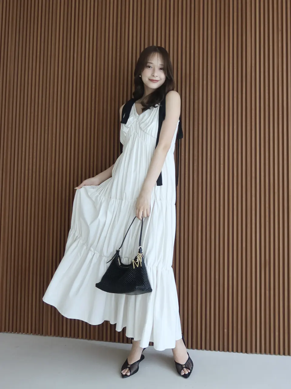 RIBBON SHOULDER CUT DRESS
