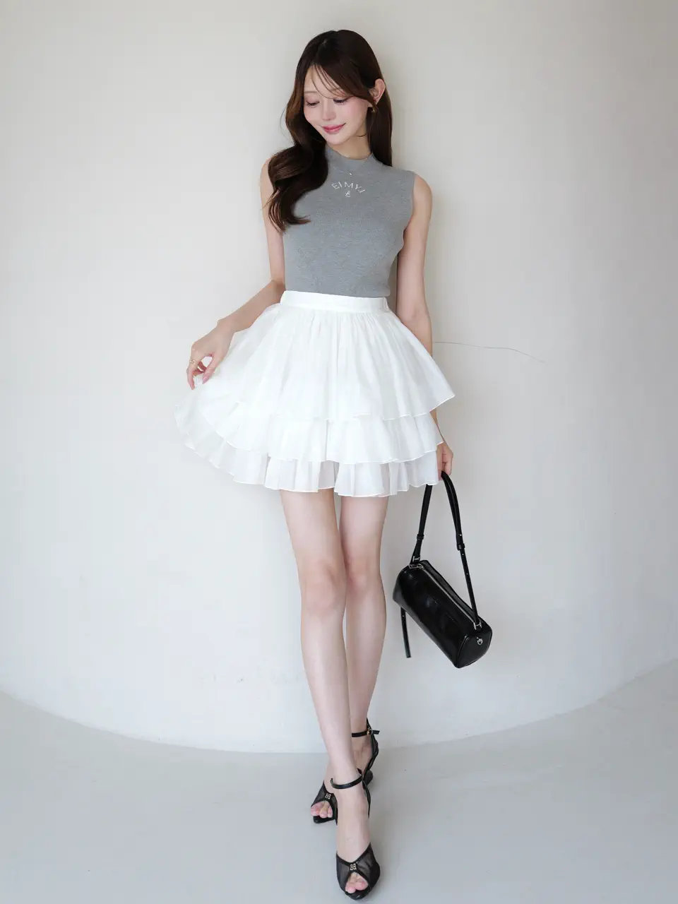 【eimy istoire】ORGANZA COMBI KNIT DRESS ORGANZA COMBI KNIT DRESS