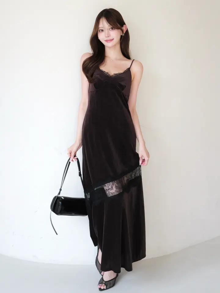 ワンピース eimy istoire LACE LAYERED VELOUR DRESS LACE LAYERED