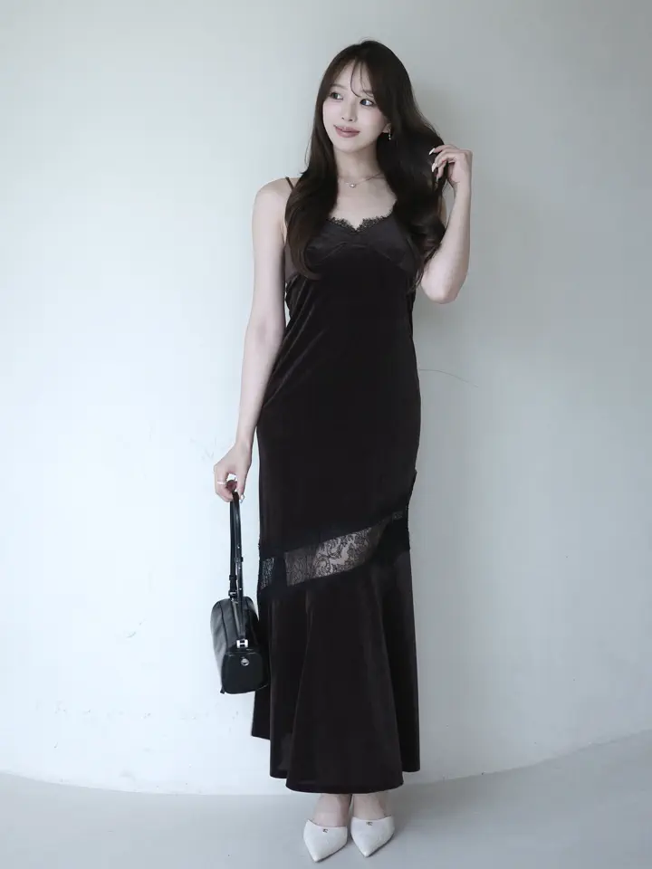 LACE LAYERED VELOUR DRESS