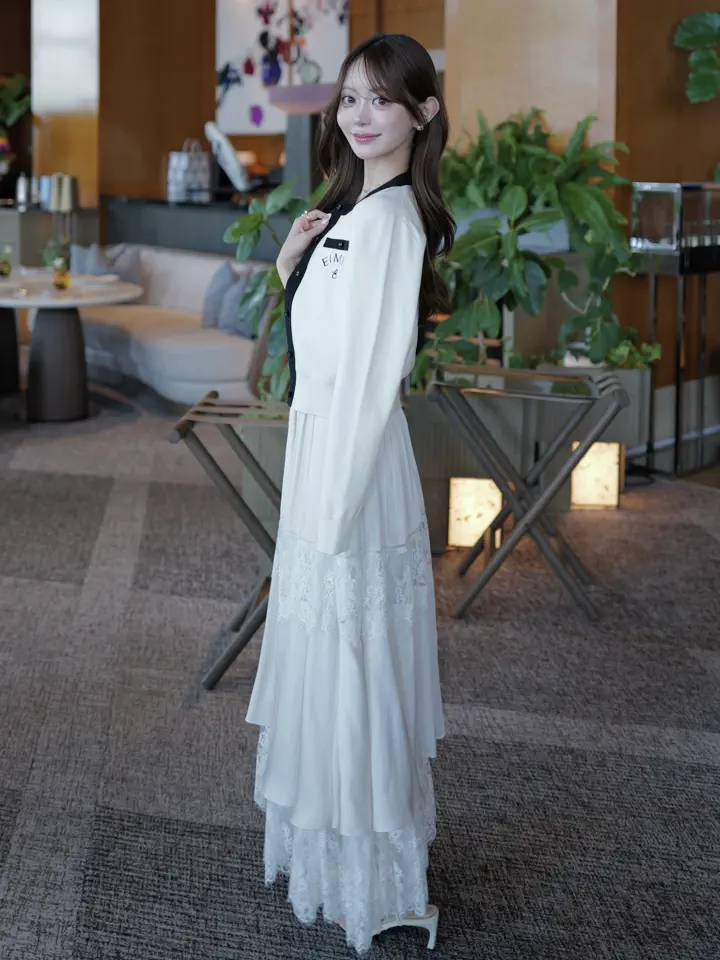 eimy istoire LACE SWITCHING DRESS ホワイト LACE SWITCHING DRESS