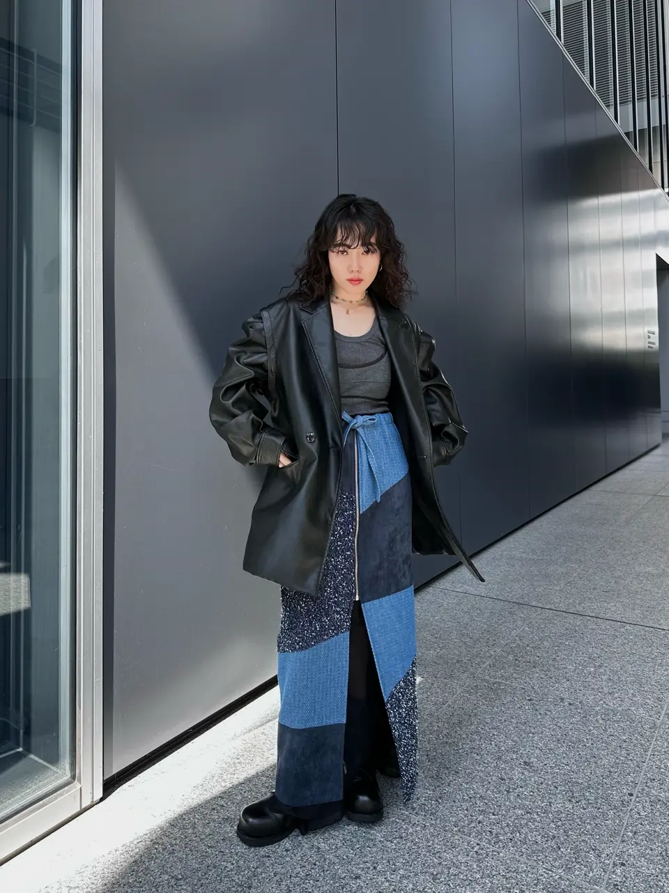 PATCH WORK ZIP UP SKIRT