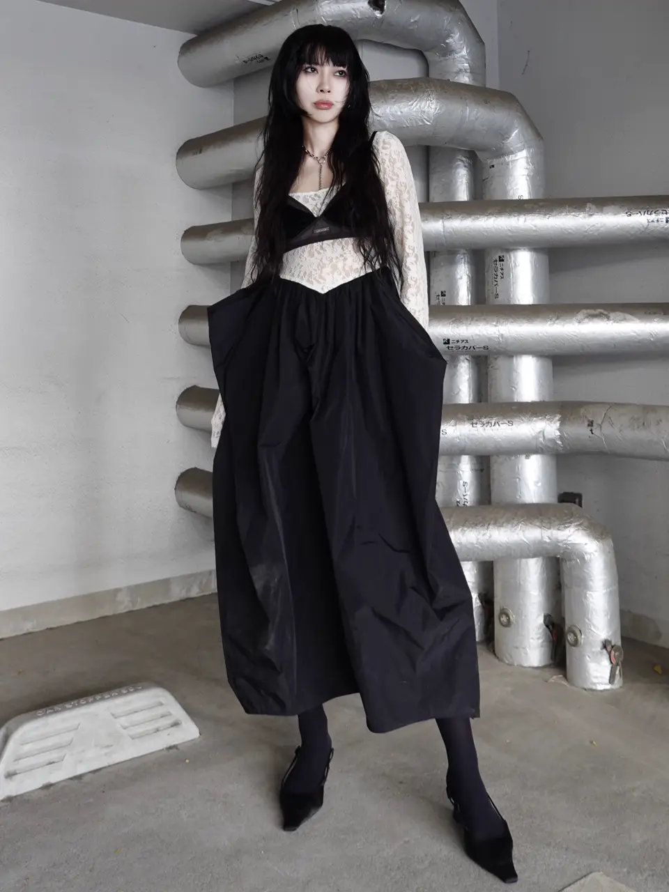 COWL TUCK LACE DRESS – JOSEMOON