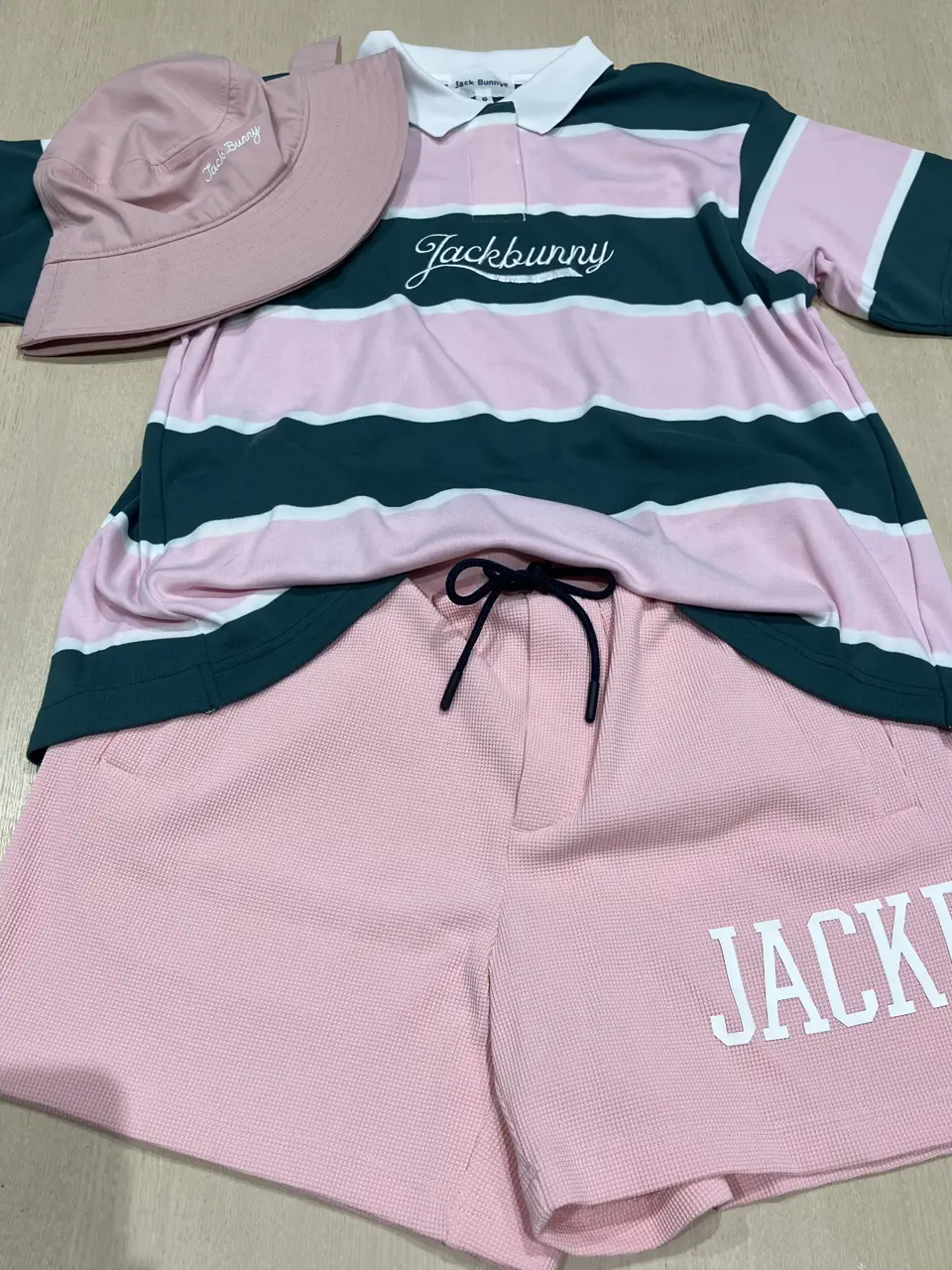 JACK BUNNY ジャックバニー　半袖　ポロシャツ　ボーダー　ピンク Jack Bunny!!（ジャックバニー） 半袖ポロシャツ ピンク×ネイビー