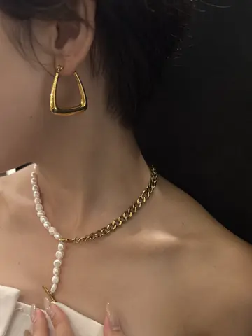 ゴールド]パールアンカーチェーンネックレス
