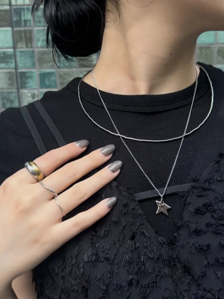 シルバー]パイプビーズネックレス