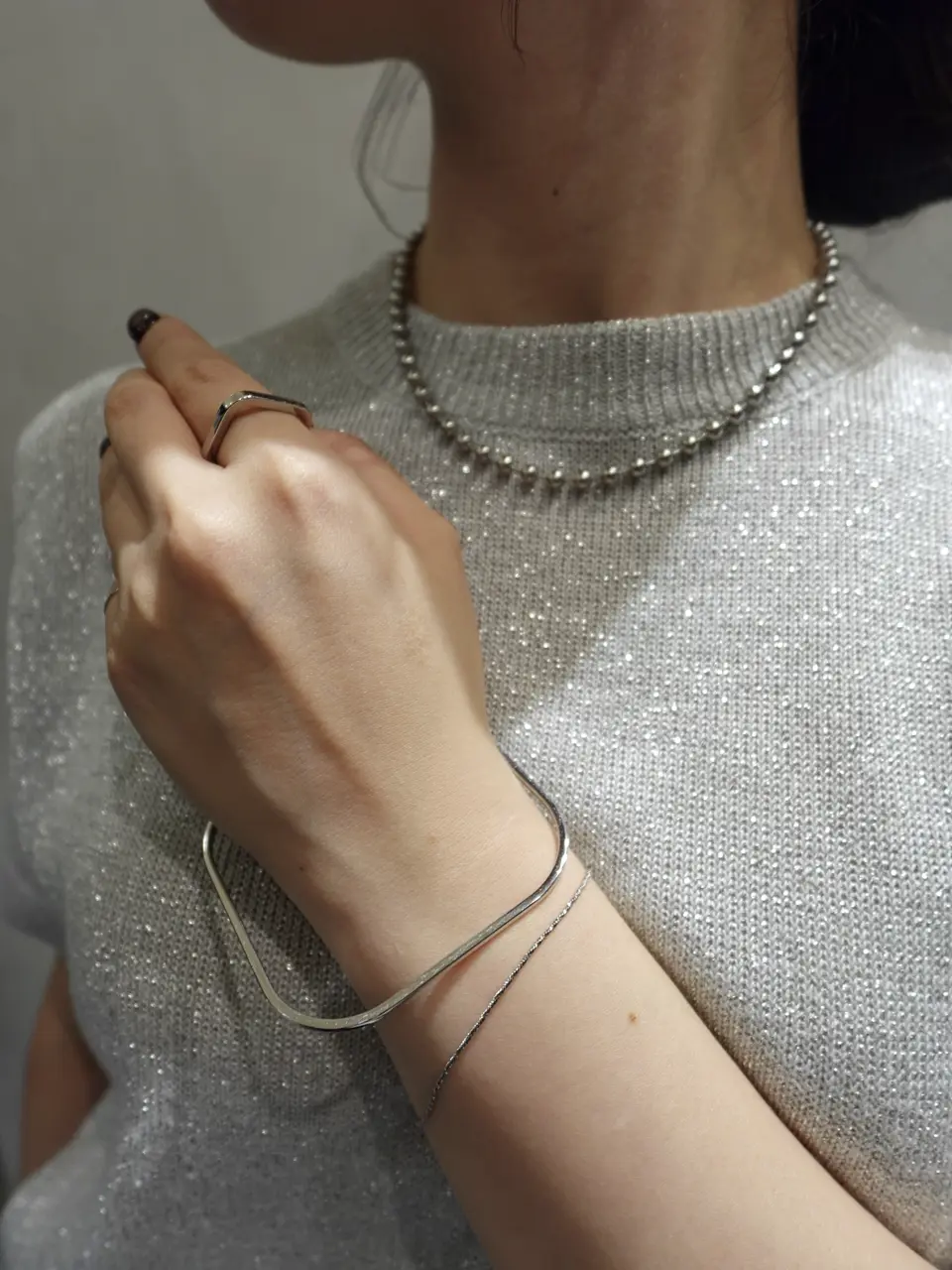 シルバー]アンサンブルドットネックレス