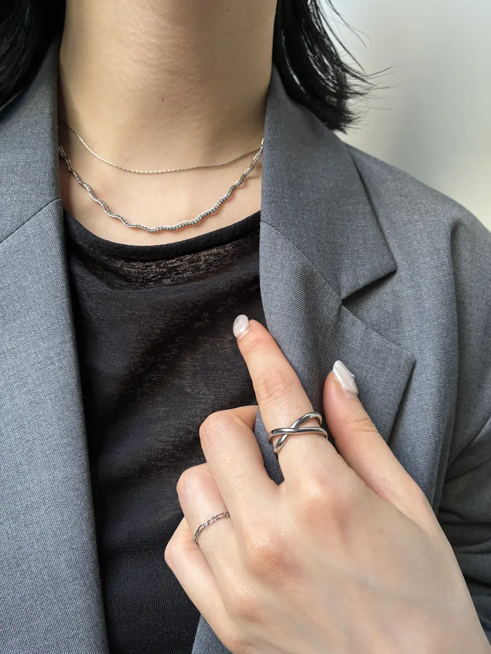 シルバー]コンビチェーンリング