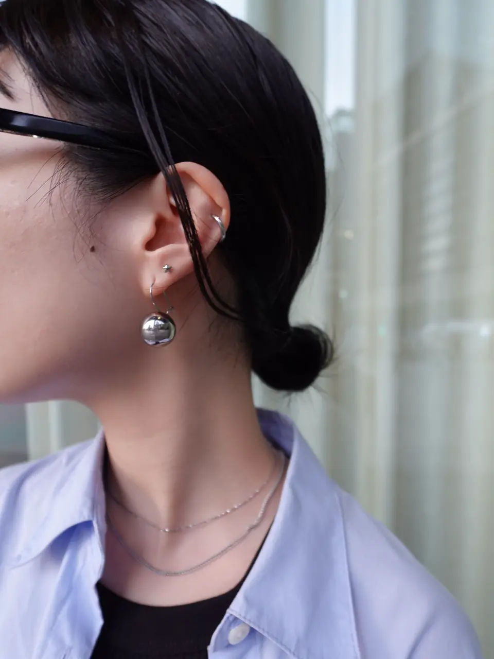 シルバー]ボールフックピアス