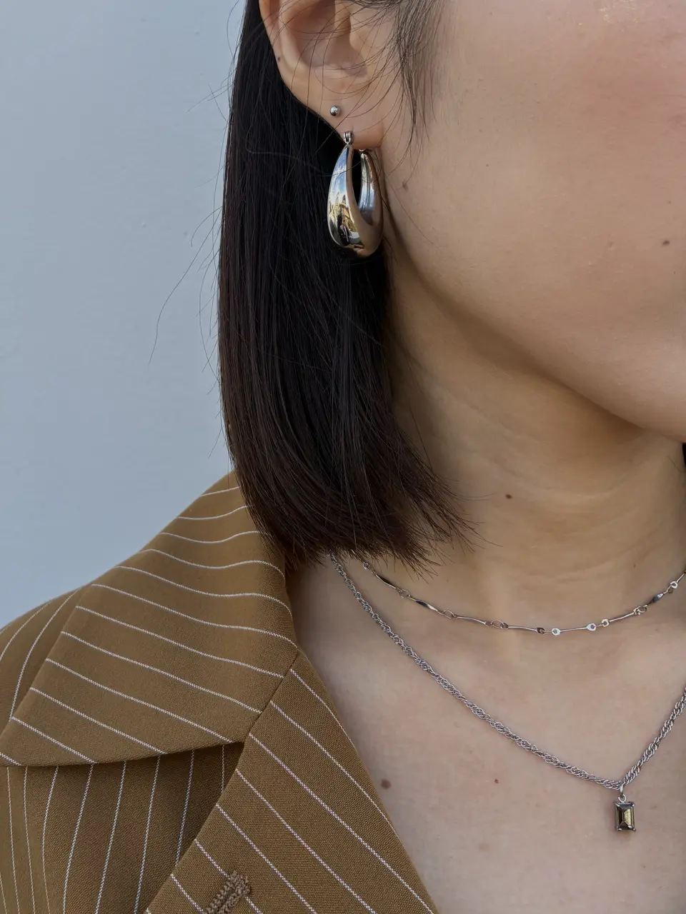 シルバー]オーバルブルームピアス