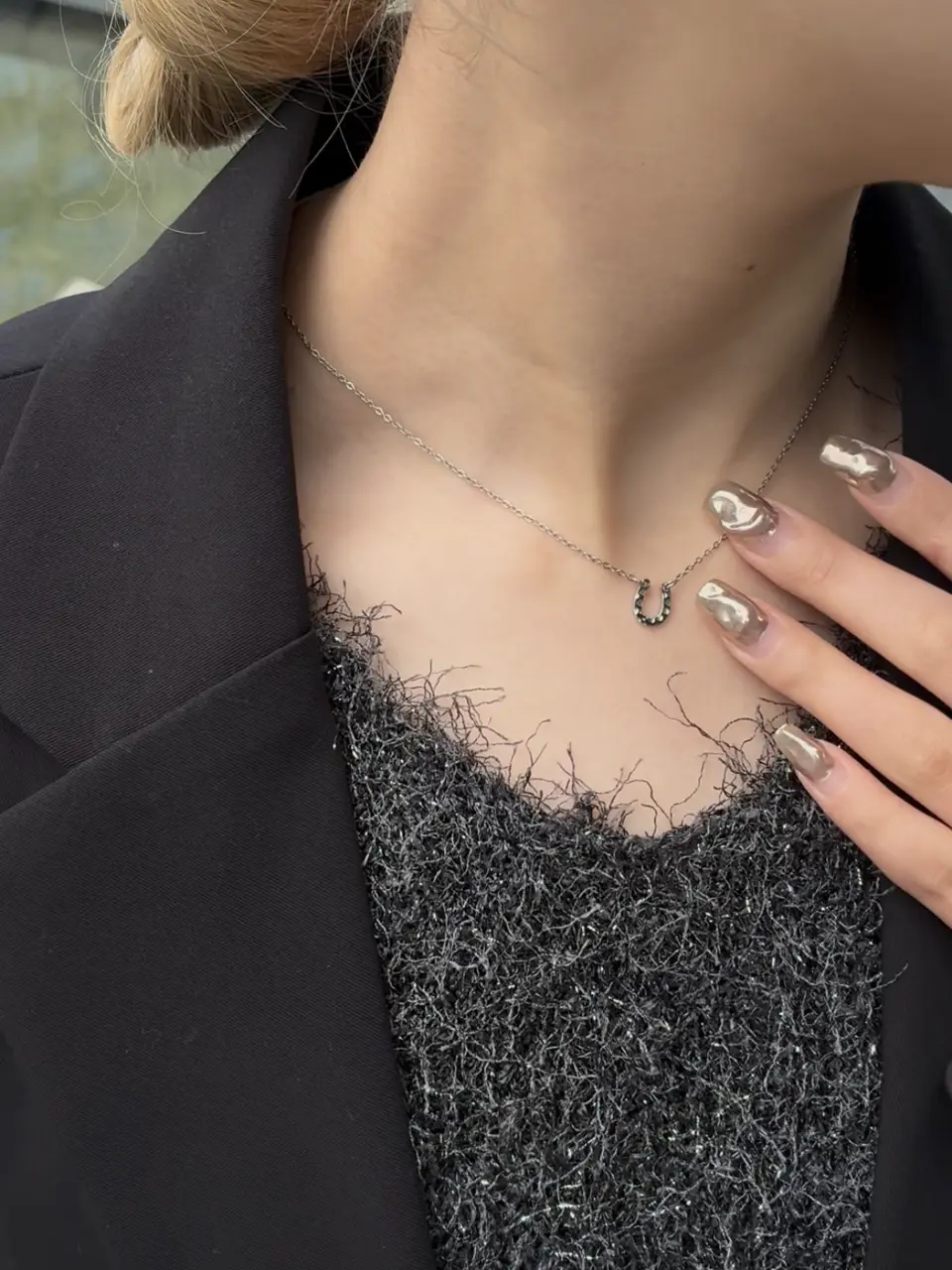 シルバー]ホースシューネックレス