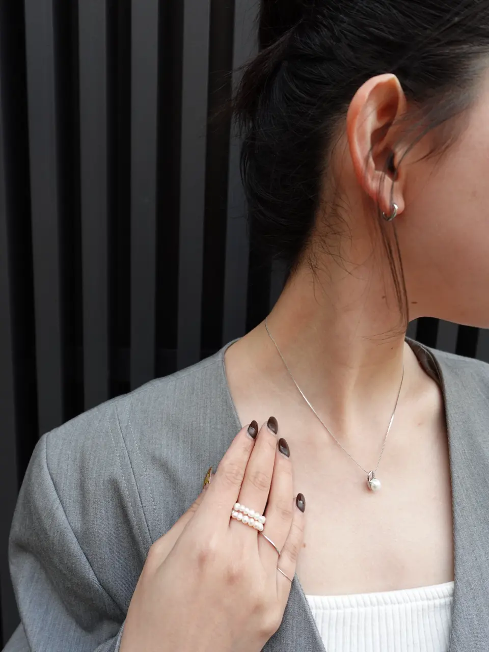 シルバー]ツイストスネークチェーンネックレス/39cm