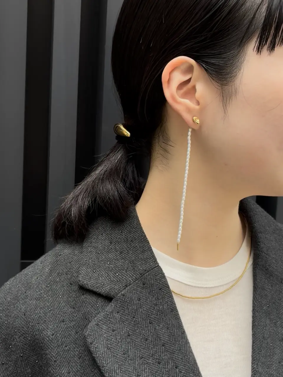 ゴールド]パイプビーズネックレス