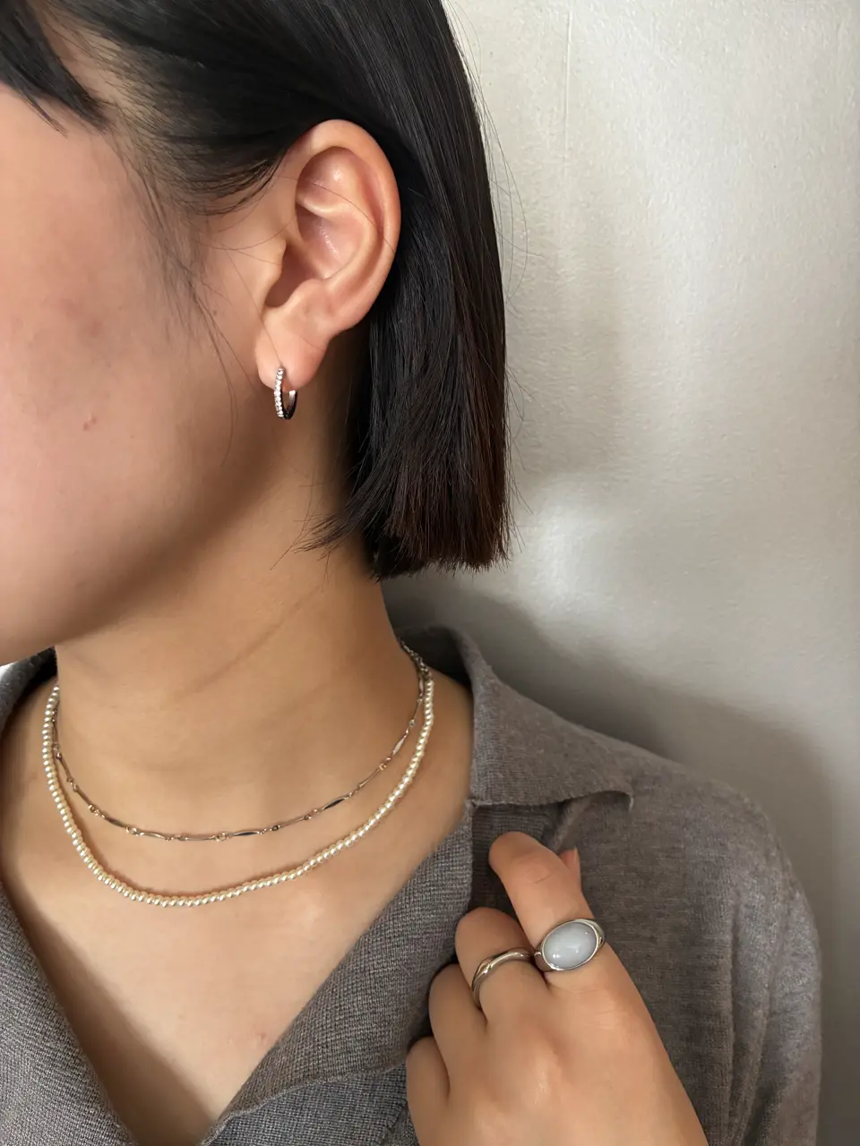 シルバー]ラウンドストーンリング